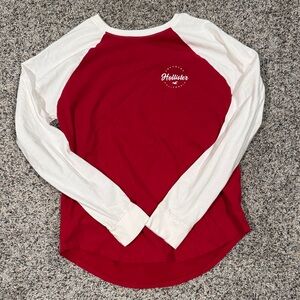 Hollister Women's Red and White Long Sleeve Tee